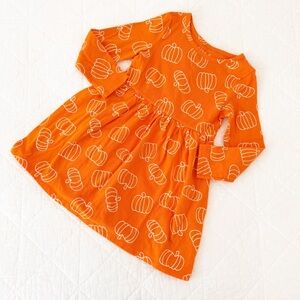 4T Cat & Jack Kids Orange Pumpkin Print Casual Long Sleeve Dress